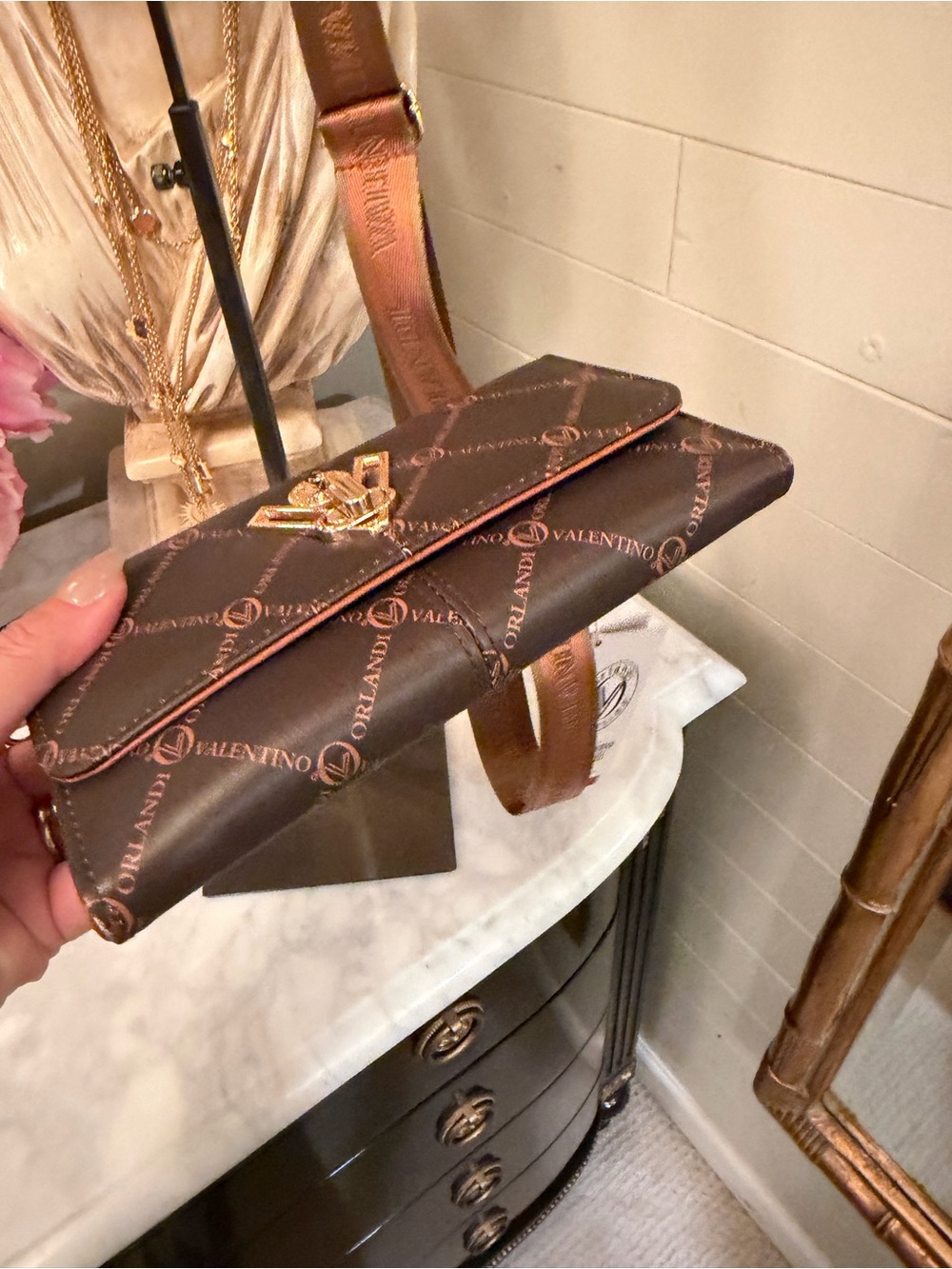 Valentino Orlandi Chocolate Brown Logo Crossbody Bag with Gold Hardware NWT - Picture 9 of 14